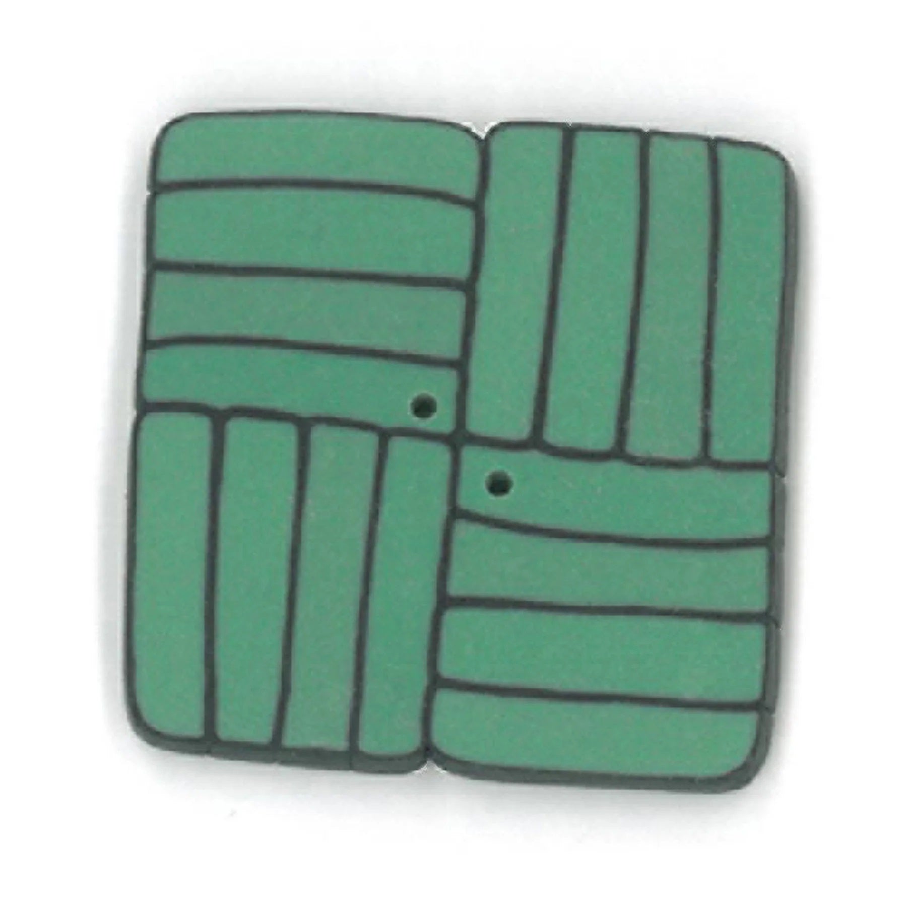 Just Another Button Company Green Square TC1008 flat clay 2-hole cross stitch button