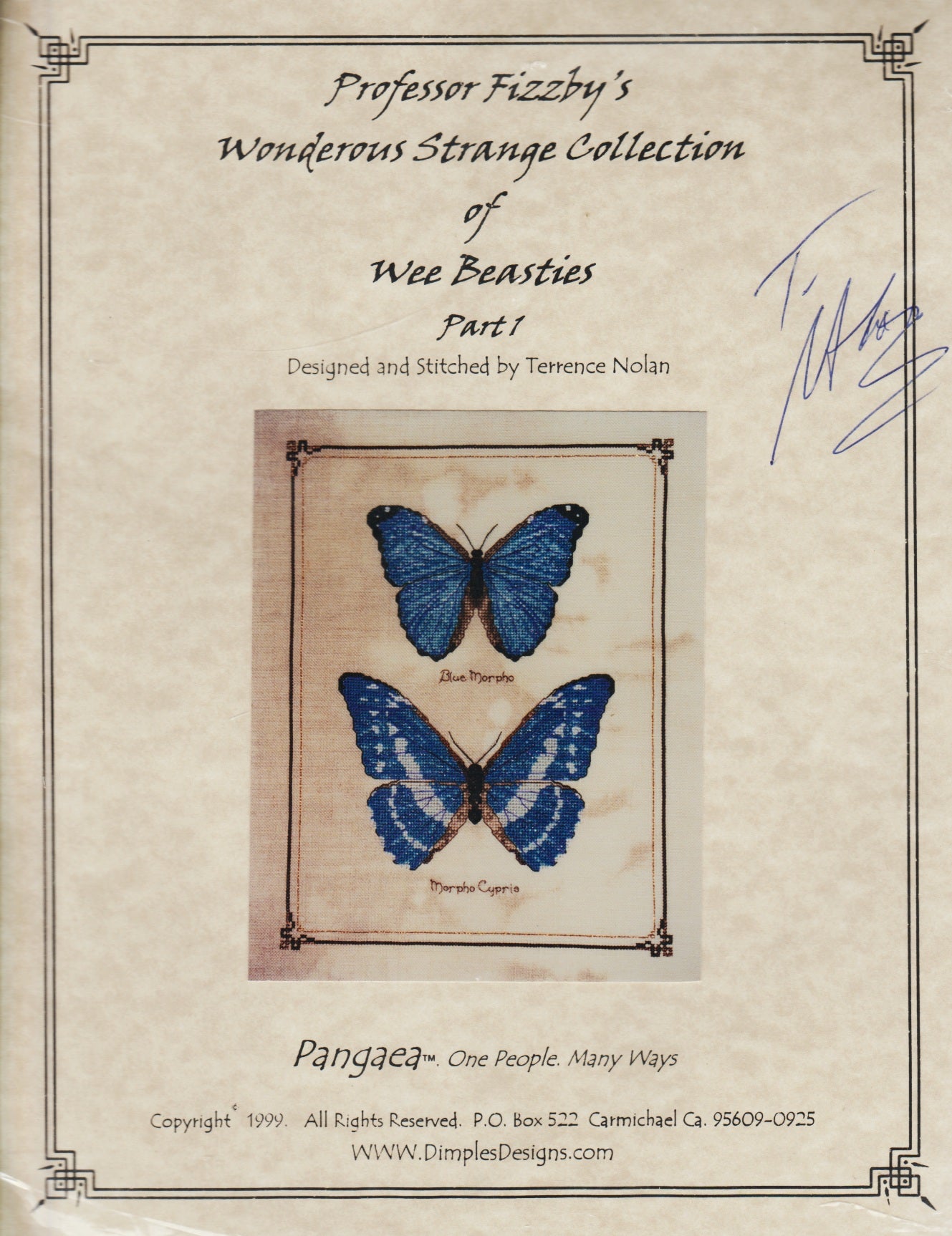 Dimples Designs Wee Beasties Part 1 Terrance Nolan Butterfly cross stitch pattern