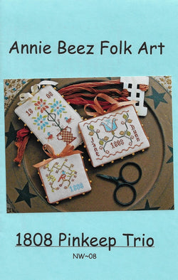 Annie Beez folk Art 1808 Pinkeep Trio NW-08 cross stitch pattern