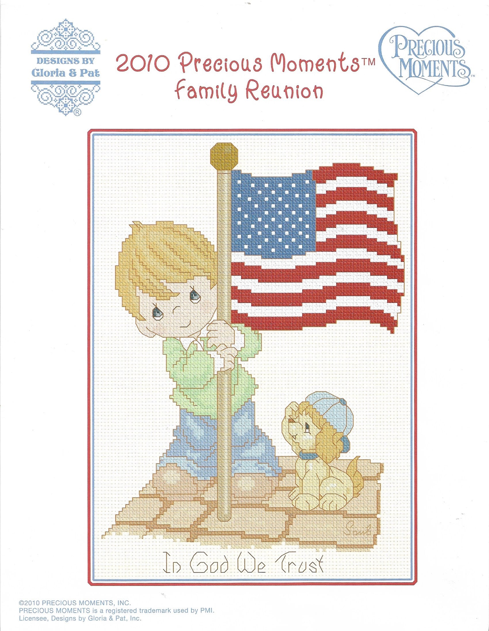 Gloria & Pat 2010 Precious Moments Family Reunion patriotic cross stitch pattern