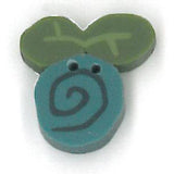 Just Another Button Company Ocean Blue Swirly Bud, 2312 flat 2-hole clay cross stitch button