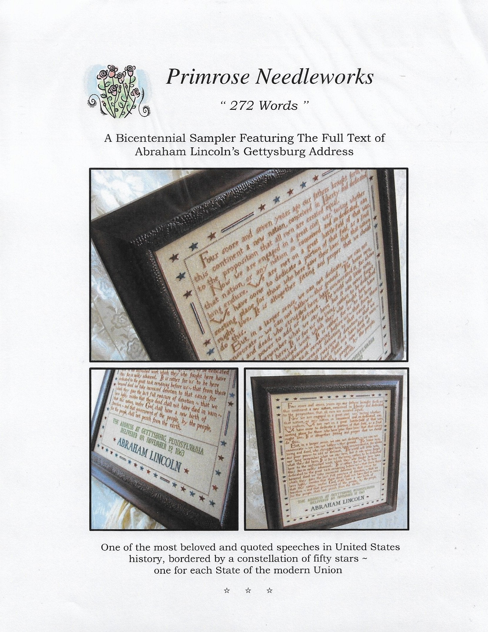 Primrose Needleworks 272 Words (Gettsburg Address) cross stitch pattern