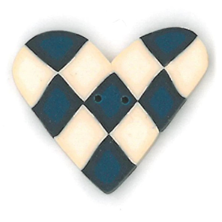 Just Another Button Company Blue & White Checked Heart 3345 Buttons