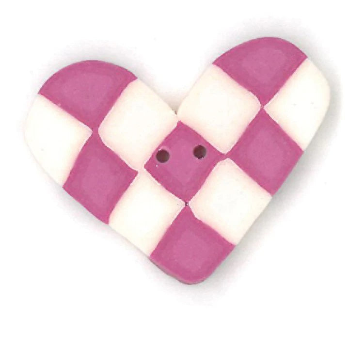 Just Another Button Company Pink & White Checked Heart 3346 Buttons