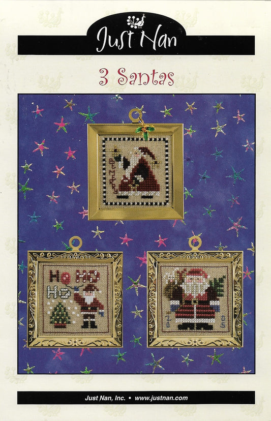 Just Nan 3 Santas JN152R cross stitch ornament pattern