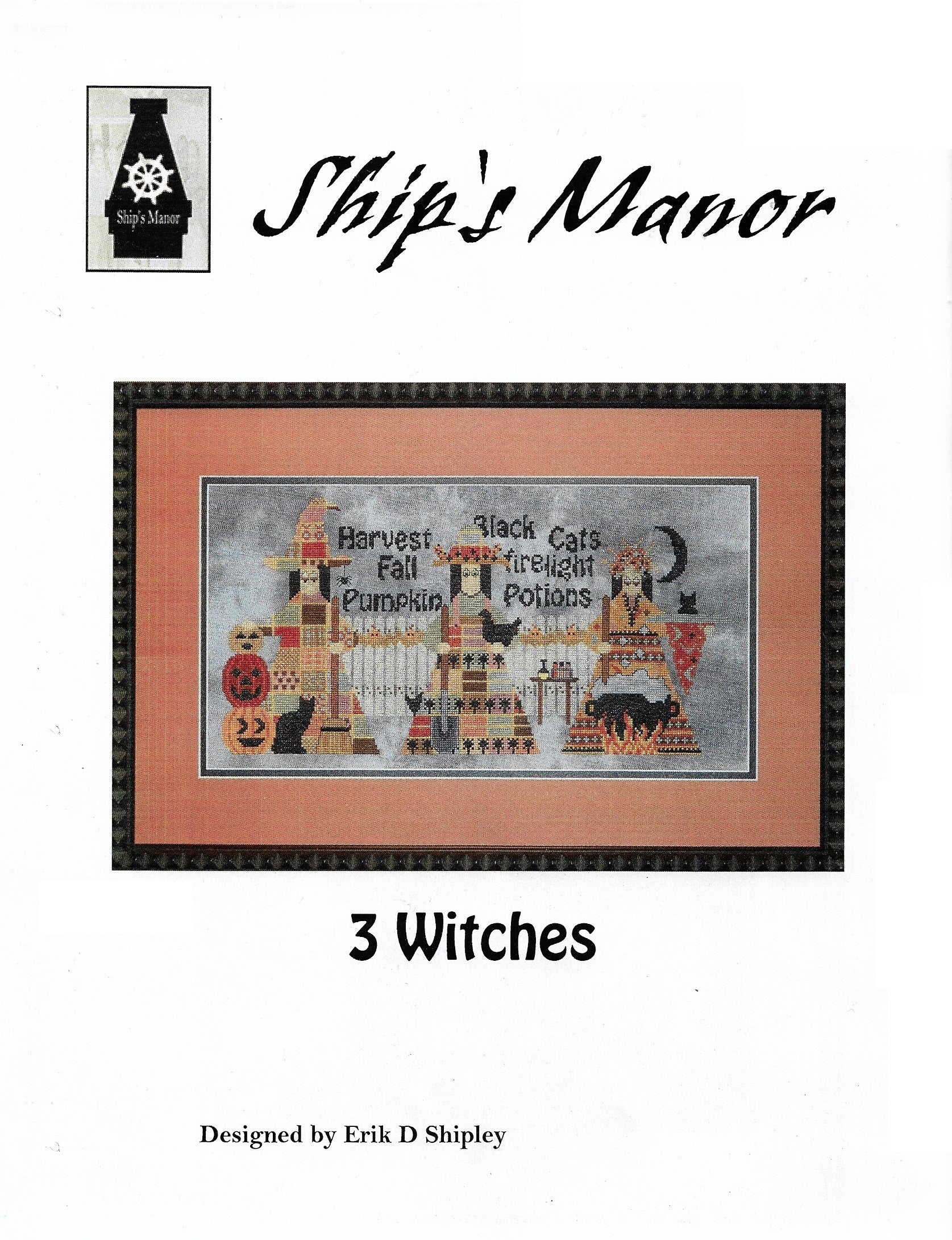 Ship's manor 3 Witches halloween cross stitch pattern