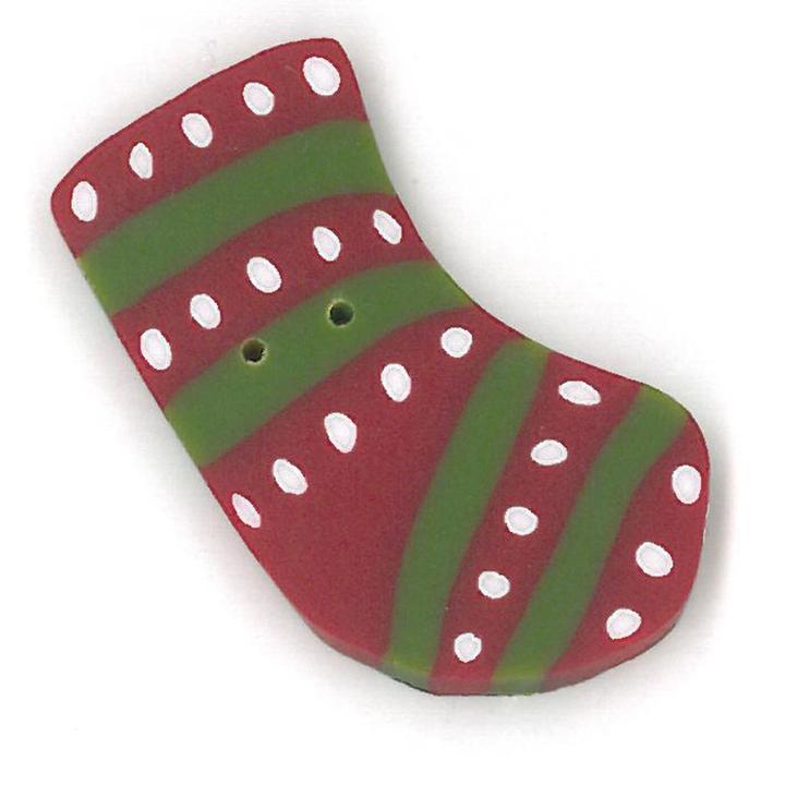 Just Another Button Company Red & Green Stripe Stocking 4566 handmade clay button