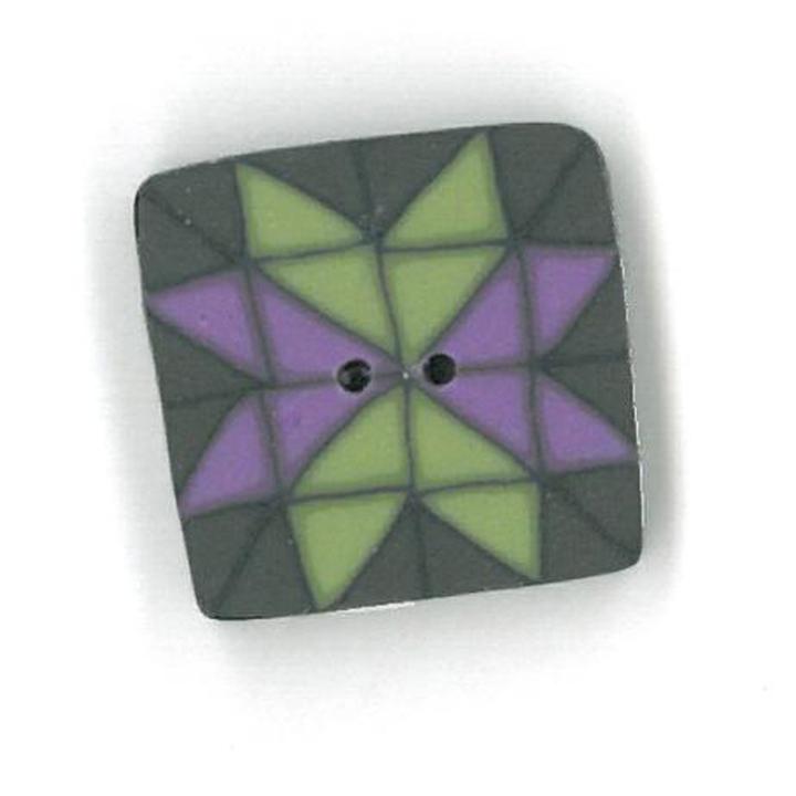 Just Another Button Company 4632.S lilac/Green Quilted Star handmade clay button
