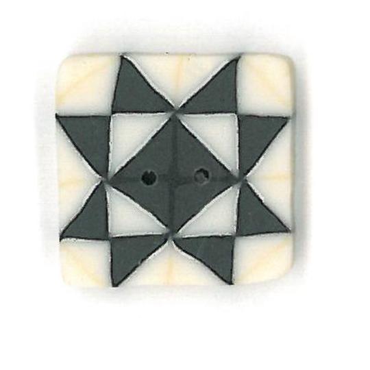 Just Another Button Company 4633.S Black/White Quilted Star handmade clay button