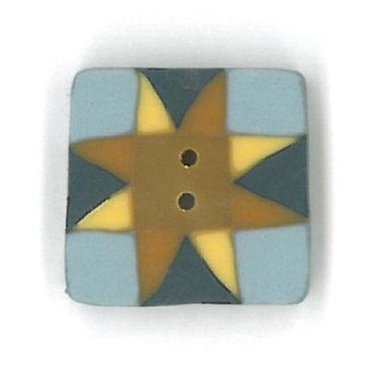 Just Another Button Company 4634.S Gold/Blue Quilted Star handmade clay button