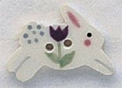 Mill Hill  White Leaping Bunny 86319 handmade ceramic button