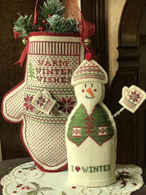 Needle's Notion A Fine Pair Christmas mitten snowman cross stitch pattern