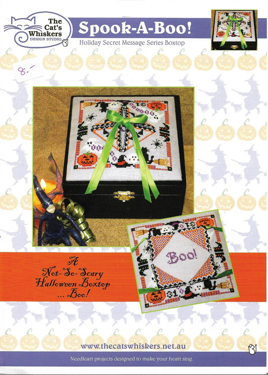 Cat's Whiskers Spook-a-boo A Not So Scary Halloween Boxtop...Boo! cross stitch pattern