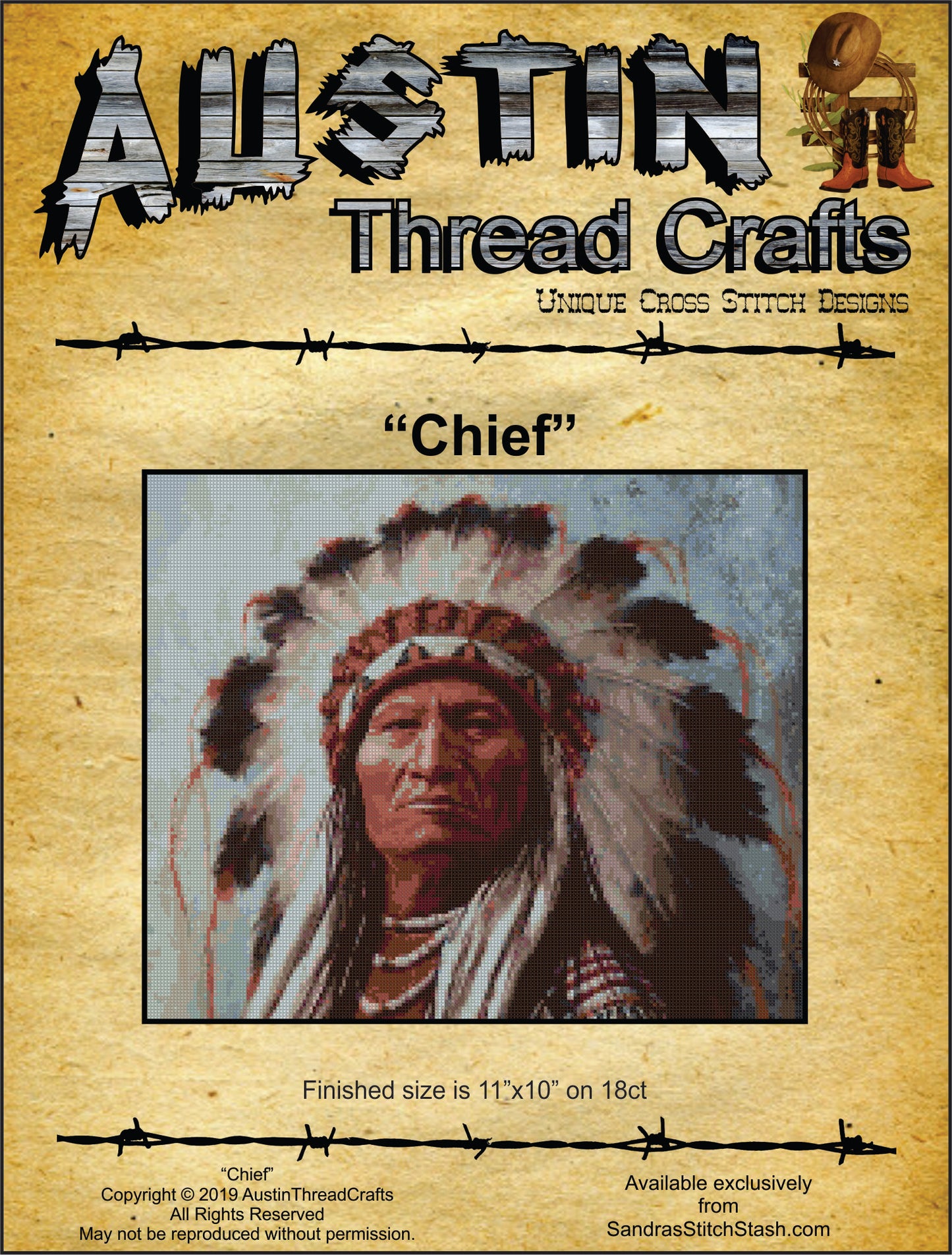 AustinThreadCrafts Chief Native American cross stitch pattern