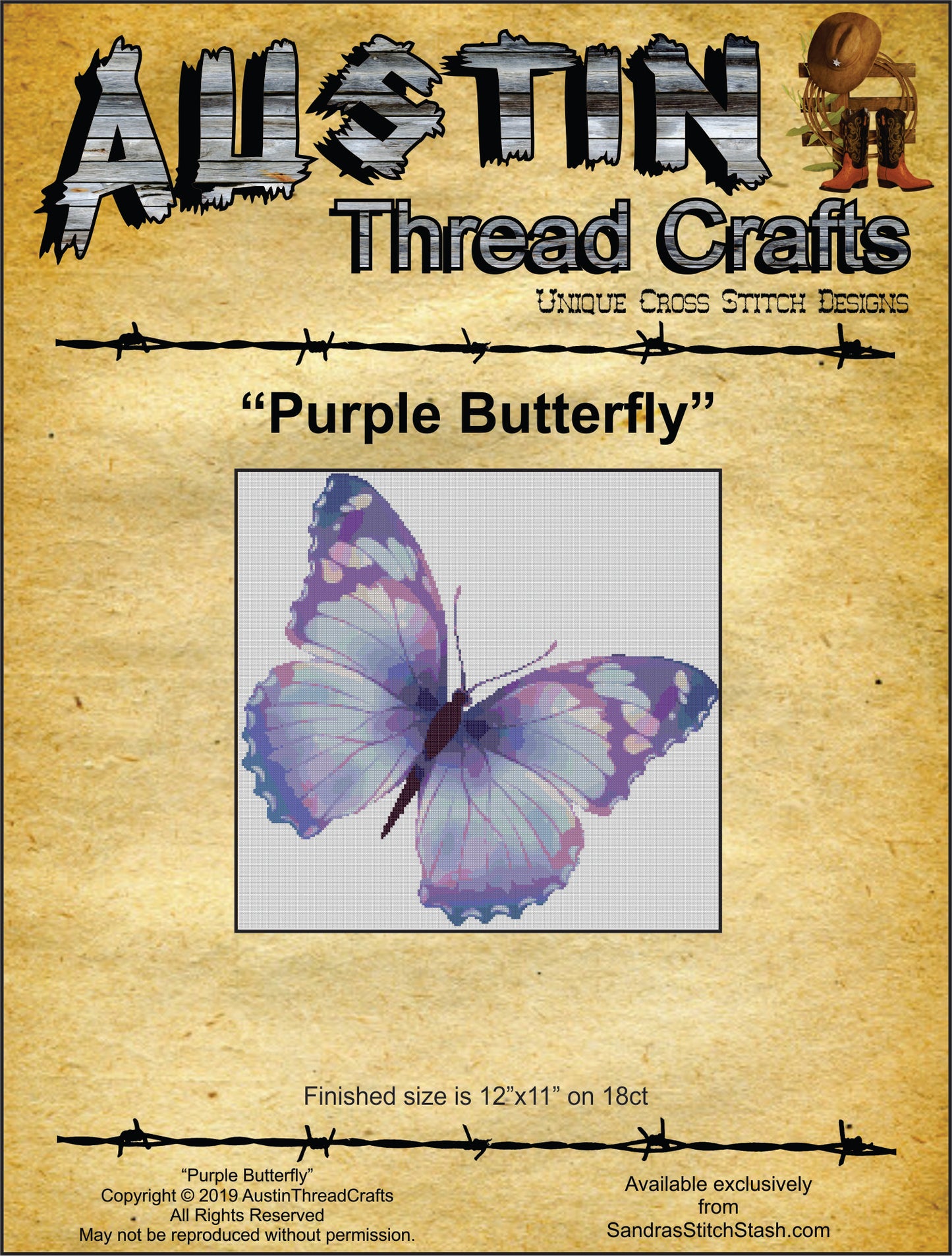 AustinThreadCrafts Purple Butterfly cross stitch pattern