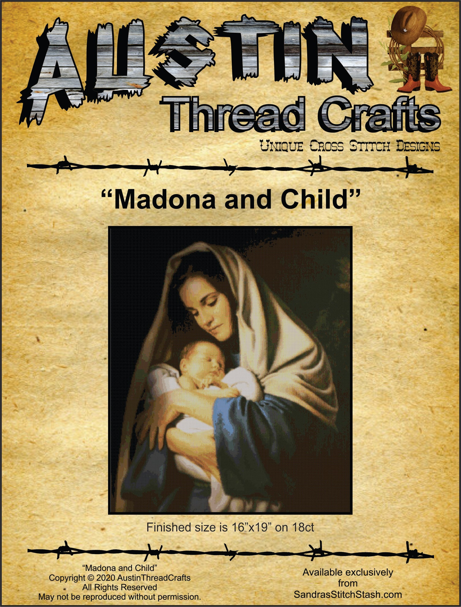 AustinThreadCrafts Madona and Child religious Jesus cross stitch pattern