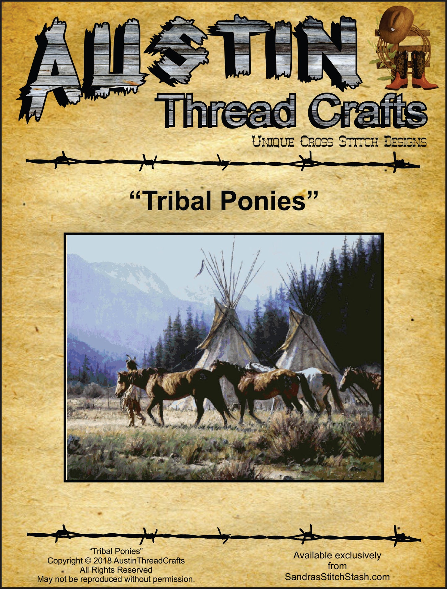 Austin Thread Crafts Tribal Ponies native american cross stitch pattern