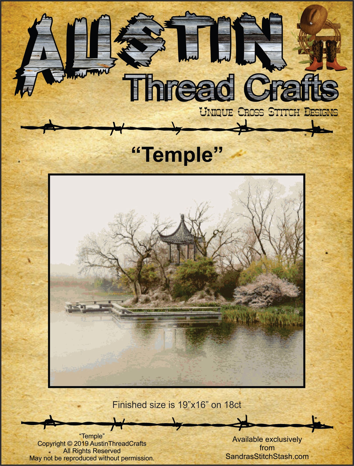 AustinThreadCrafts Temple asian pagoda cross stitch pattern