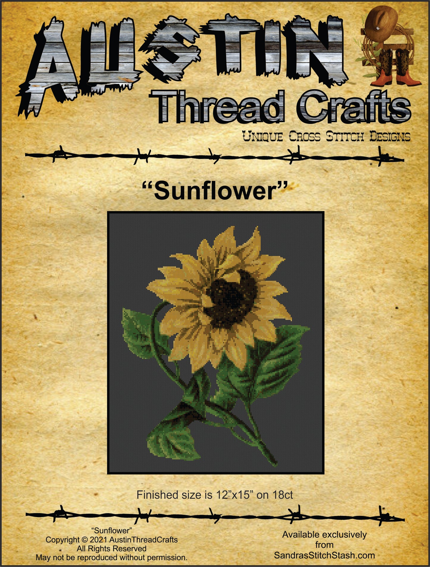 AustinThreadCrafts Sunflower flower cross stitch pattern