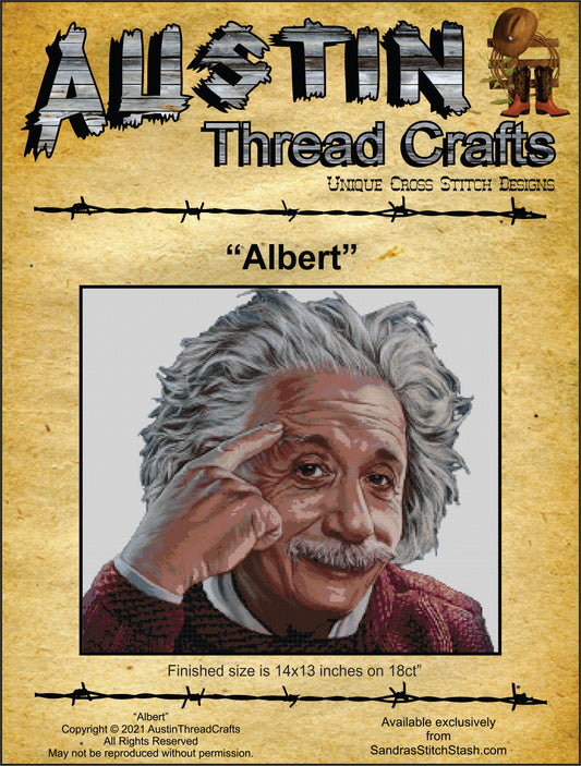 AustinThreadCrafts Albert Einstein cross stitch pattern