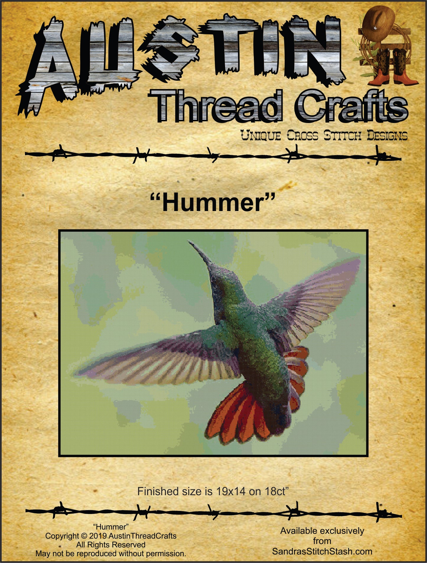 AustinThreadCrafts Hummer Hummingbird cross stitch pattern