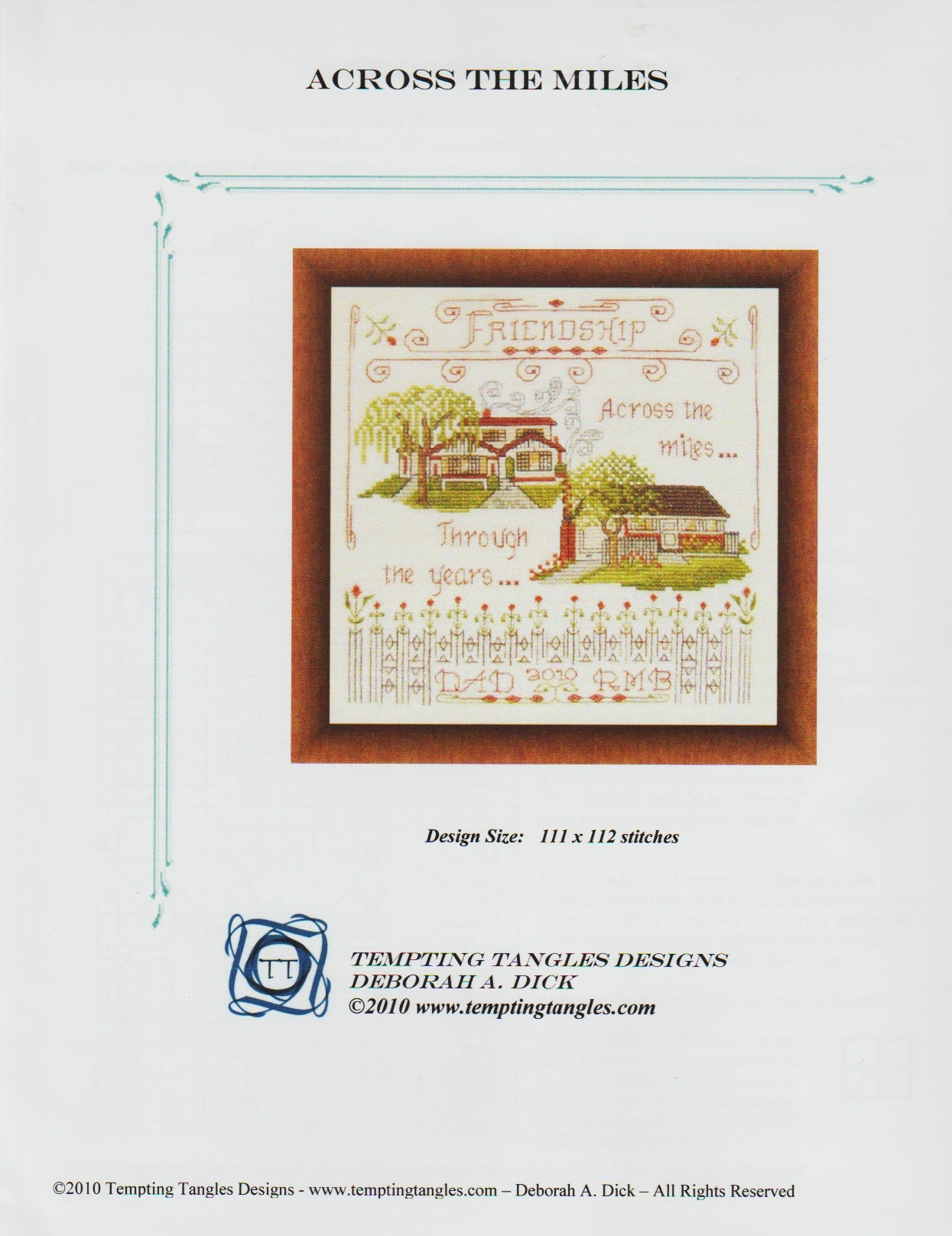 Tempting Tangle Designs Across the Miles friendship cross stitch pattern