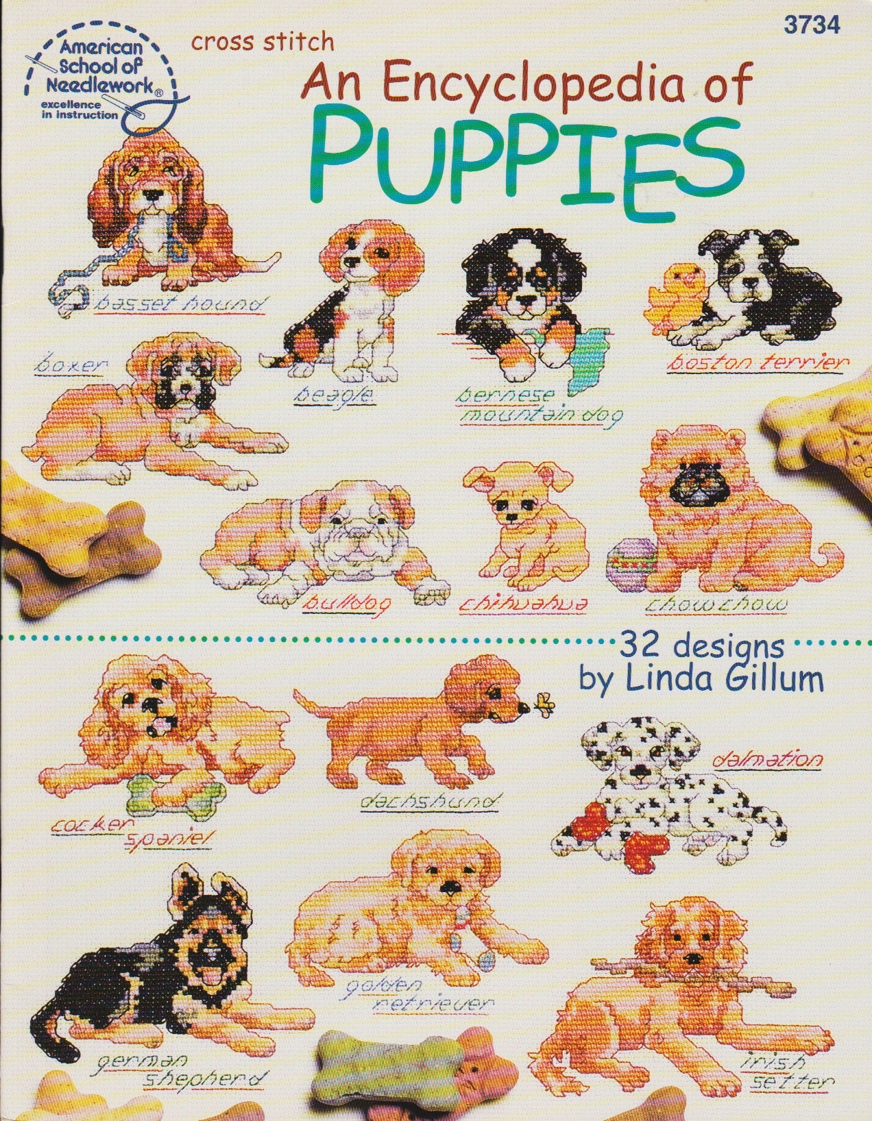 American School of Needlework An Encyclopedia of Puppies cross stitch pattern