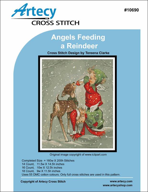 Artecy Angels Feeding a Reindeer christmas cross stitch pattern