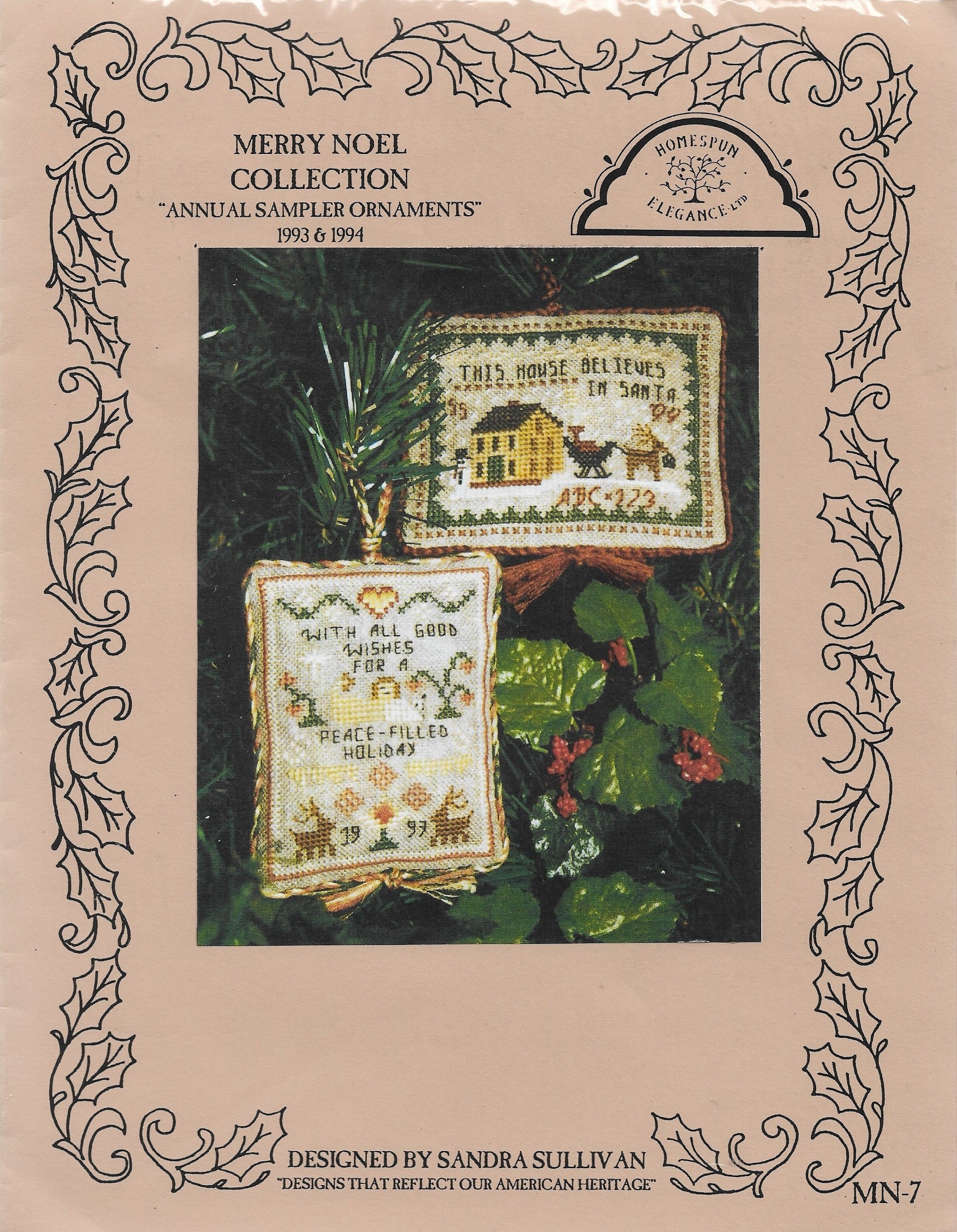 Homespun Elegance Annual Sampler Ornaments 1993/4 Merry Noel Collection cross stitch pattern