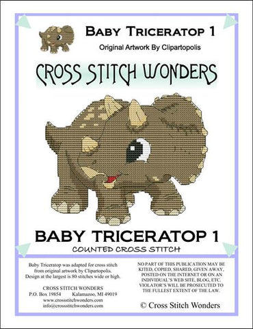 Cross Stitch Wonders Marcia Manning Baby Triceratops 01 Dinosaur Cross stitch pattern