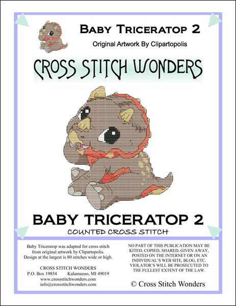 Cross Stitch Wonders Marcia Manning Baby Triceratops 02 Dinosaur Cross stitch pattern