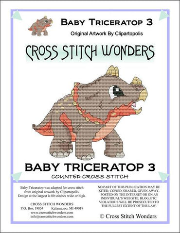 Cross Stitch Wonders Marcia Manning Baby Triceratops 03 Dinosaur Cross stitch pattern