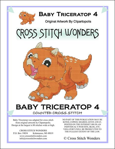 Cross Stitch Wonders Marcia Manning Baby Triceratops 04 Dinosaur Cross stitch pattern