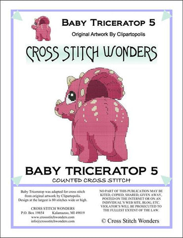Cross Stitch Wonders Marcia Manning Baby Triceratops 05 Dinosaur Cross stitch pattern