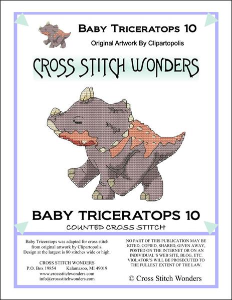 Cross Stitch Wonders Marcia Manning Baby Triceratops 10 Dinosaur Cross stitch pattern