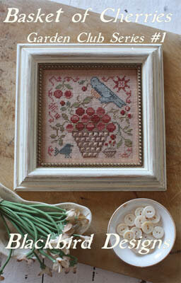 Blackbird Designs Basket of Cherries Garden Club #1 cross stitch pattern