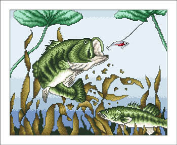 Vickery Bass Attack 2154 fishing cross stitch pattern