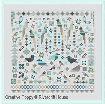Creative Poppy Birds Patchwork Style Riverdrift House cross stitch pattern