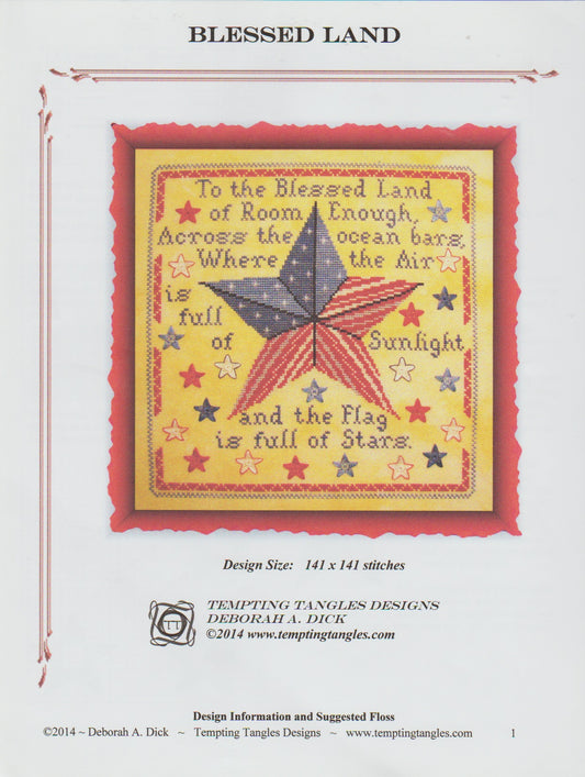 Tempting Tangles Designs Blessed Land patriotic cross stitch pattern