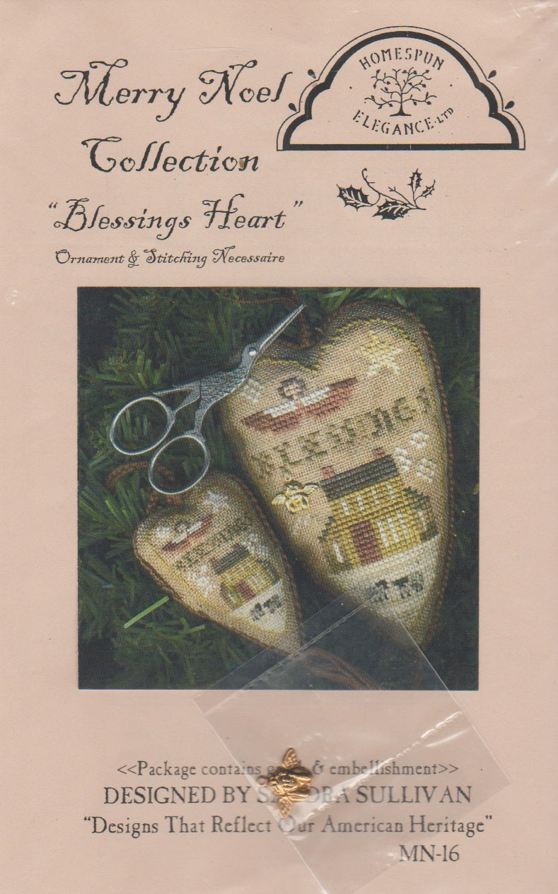 homespun Elegance Blessings Heart MN-16 cross stitch ornamwent pattern