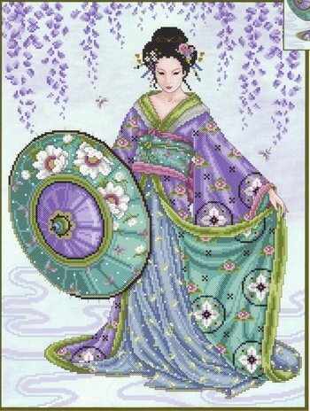Joan Elliot Blue Geisha JE027 asian geisha cross stitch pattern