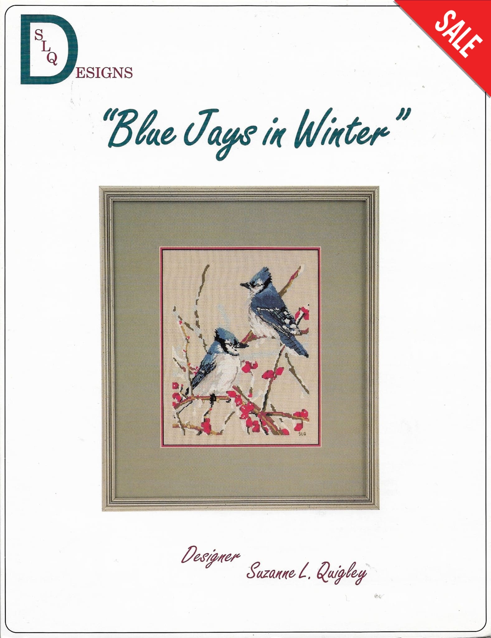 SLQ Designs Blue Jays in Winter bird cross stitch pattern