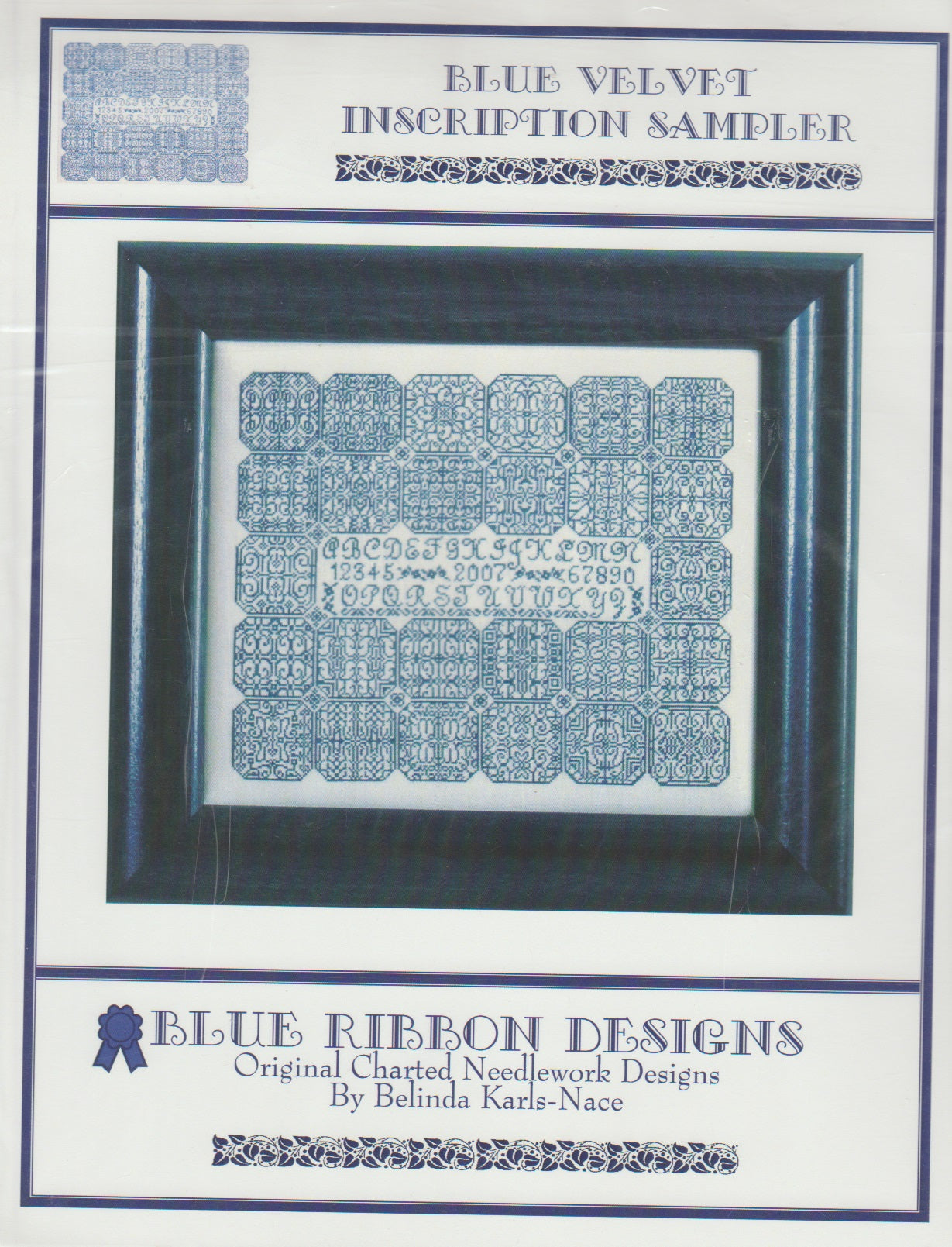 Blue Ribbon Blue Velvet Inscription Sampler cross stitch pattern