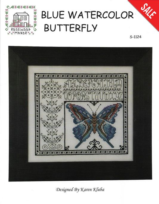 Rosewood Manor Blue Watercolor Butterfly S-1124 cross stitch pattern