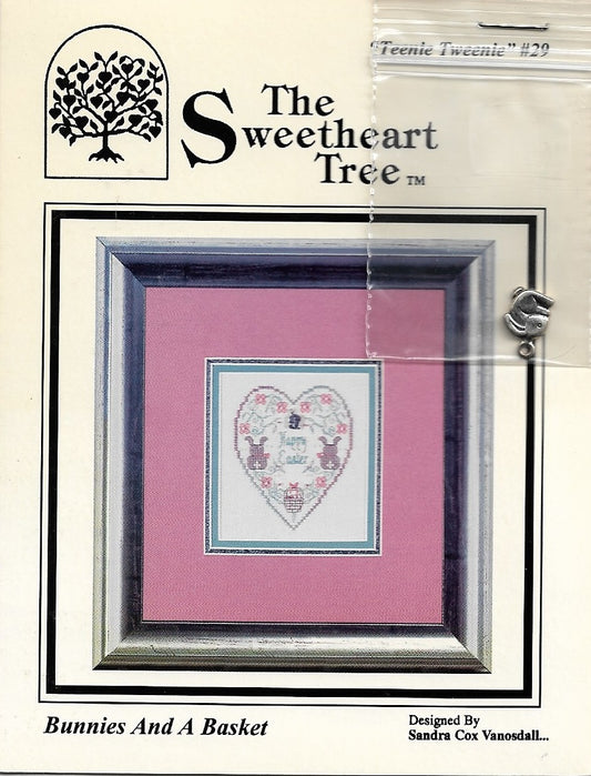 Sweetheart Tree Bunnies And a Basket Teenie Tweenie 29 cross stitch pattern