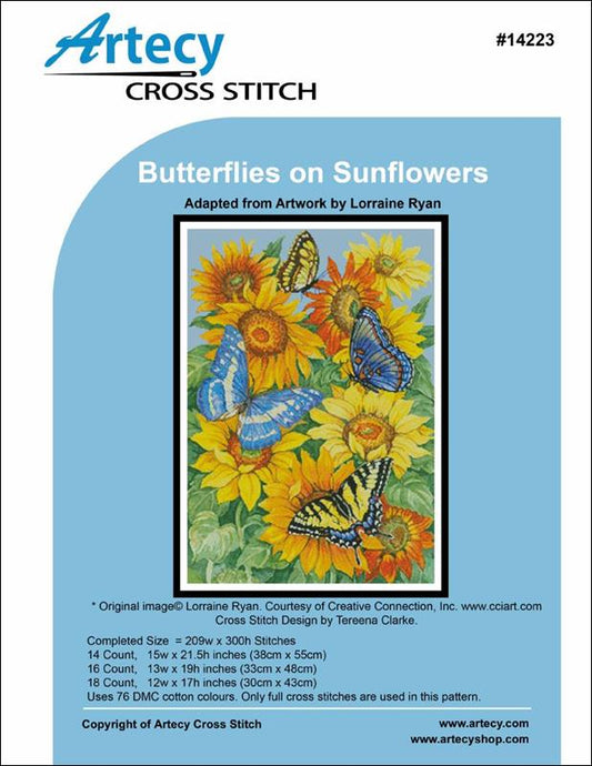 Artecy Butterflies on Sunflowers cross stitch flower pattern