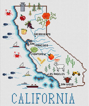 Sue Hillis California SHD Map 05 cross stitch pattern