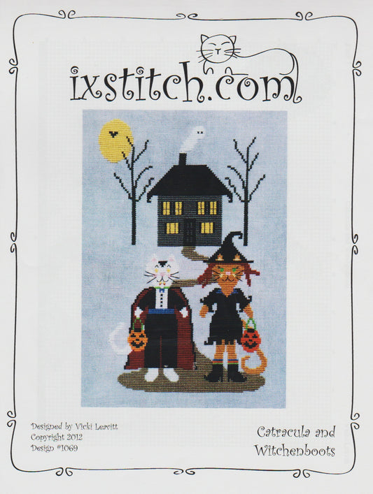 IXStitch Catracula and Witchenboots hallowee cross stitch pattern