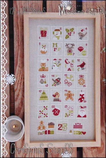 Madame Chantilly Christmas stamps cross stitch pattern