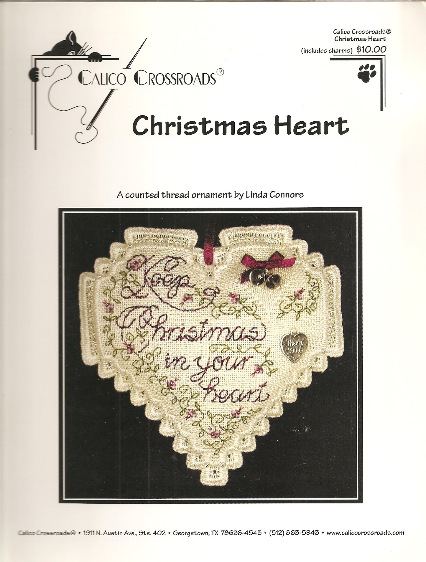 Calico Crossroads Christmas Heart ornament cross stitch pattern
